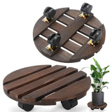 GREENHAVEN 2 Pack Plant Caddy with Lockable Wheels - Wood Color_0