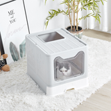 PETSWOL Large Space Foldable Cat Litter Box with Front Entry & Top Exit with Tray_1