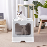 PETSWOL Large Space Foldable Cat Litter Box with Front Entry & Top Exit with Tray_2