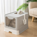 PETSWOL Large Space Foldable Cat Litter Box with Front Entry & Top Exit with Tray_4