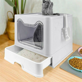 PETSWOL Large Space Foldable Cat Litter Box with Front Entry & Top Exit with Tray_3