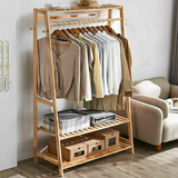 STORFEX Bamboo Garment Coat Clothes Rack with top shelf and 2-tier Shoe Organizer Shelves_1