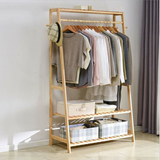 STORFEX Bamboo Garment Coat Clothes Rack with top shelf and 2-tier Shoe Organizer Shelves_3