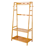 STORFEX Bamboo Garment Coat Clothes Rack with top shelf and 2-tier Shoe Organizer Shelves_9