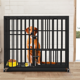 PETSWOL Heavy Duty Pet Dog Cage Strong Metal Crate Kennel Playpen with Wheels &Tray_1