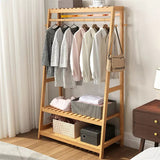 STORFEX Bamboo Garment Coat Clothes Rack with top shelf and 2-tier Shoe Organizer Shelves_0