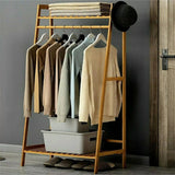 STORFEX Bamboo Garment Coat Clothes Rack with top shelf and 2-tier Shoe Organizer Shelves_2