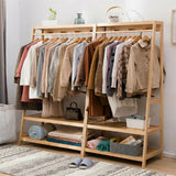 STORFEX Bamboo Garment Coat Clothes Rack with top shelf and 2-tier Shoe Organizer Shelves_7