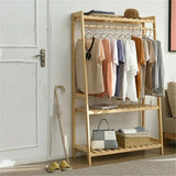 STORFEX Bamboo Garment Coat Clothes Rack with top shelf and 2-tier Shoe Organizer Shelves_8