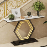 COMFEYA Console Table Sintered Stone Top Narrow Entryway Sofa Side Table Geometric Base_0