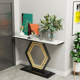 COMFEYA Console Table Sintered Stone Top Narrow Entryway Sofa Side Table Geometric Base_2