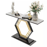 COMFEYA Console Table Sintered Stone Top Narrow Entryway Sofa Side Table Geometric Base_4