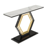 COMFEYA Console Table Sintered Stone Top Narrow Entryway Sofa Side Table Geometric Base_5