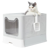 PETSWOL Large Space Foldable Cat Litter Box with Front Entry & Top Exit with Tray_7