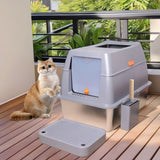 PETSWOL Enclosed Cat Litter Box Front Top Exit Cat Toilet Boxes with Lid